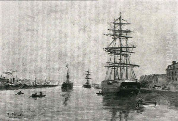 Un Port En Normandie Oil Painting by Charles Francois Pecrus