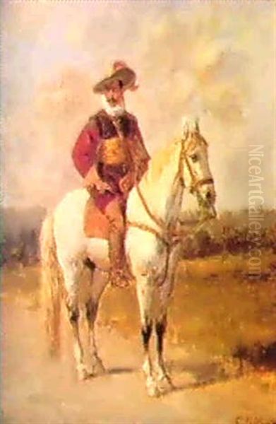 Gentilhomme En Costume Louis Xiii Sur Un Cheval Blanc Oil Painting by Charles Francois Pecrus