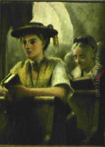 Zwei In Andacht Versunkene Frauen Beim Gottesdienst Oil Painting by Dezsoe Pecsi Pilch