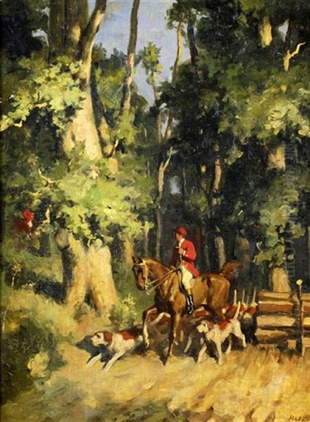 Hunting Scene Oil Painting by Dezsoe Pecsi Pilch