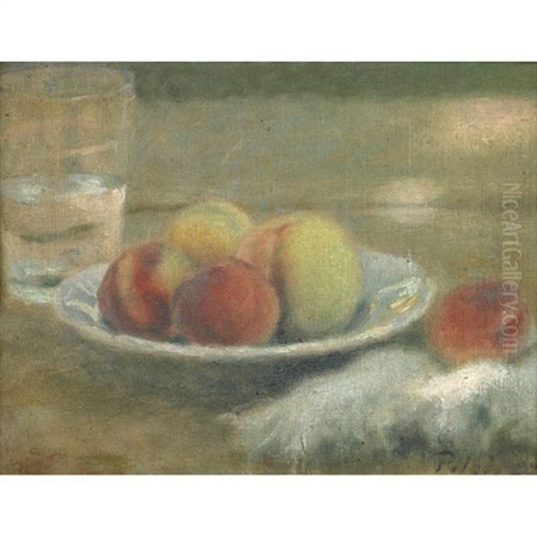 A Bowl Of Peaches Oil Painting by Dezsoe Pecsi Pilch