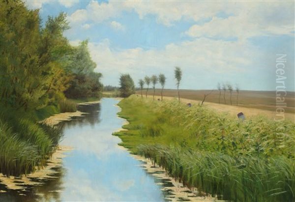 Danish Landscape With A Creek Oil Painting by Holger Topp Pedersen