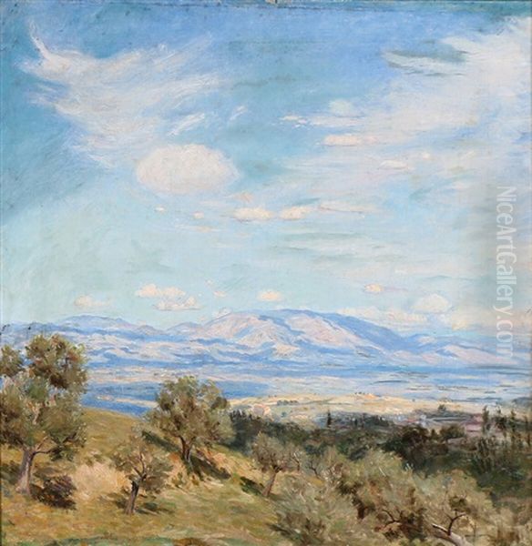 Southern European Mountain Scenery Oil Painting by Ole Pedersen