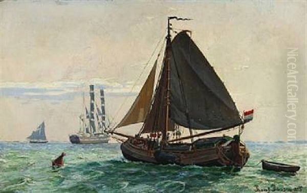 Sea Scape With Ships At The Sea Oil Painting by Thorolf Pedersen