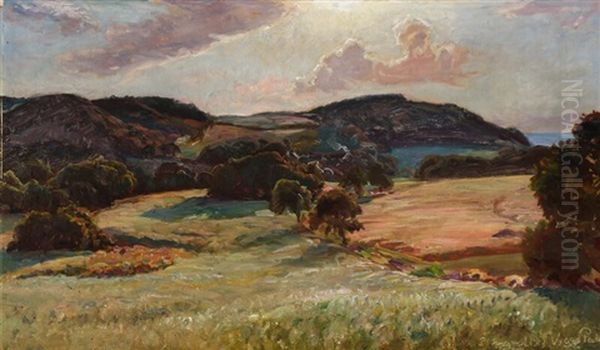 Heather Hills And Lush Fields Oil Painting by Viggo Pedersen