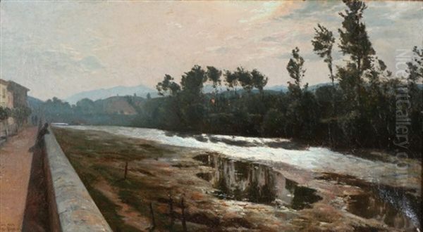 By The River Liri In Sora, Italy Oil Painting by Viggo Pedersen