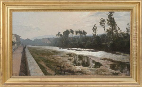 The River Liri, Sora, Italy Oil Painting by Viggo Pedersen