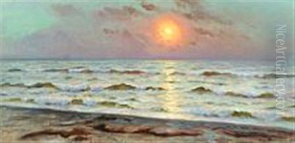 Sunset By The Shore Oil Painting by Viggo Pedersen