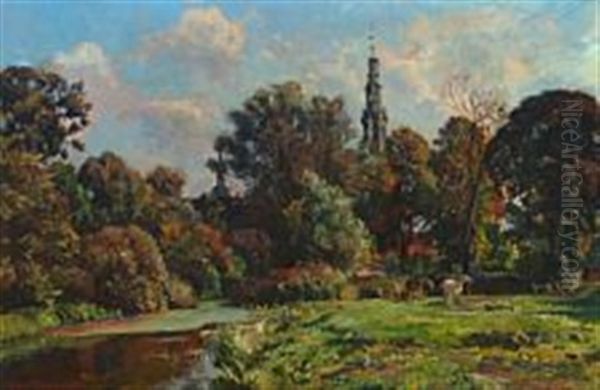 Porttarnet Pa Frederiksborg Oil Painting by Viggo Pedersen