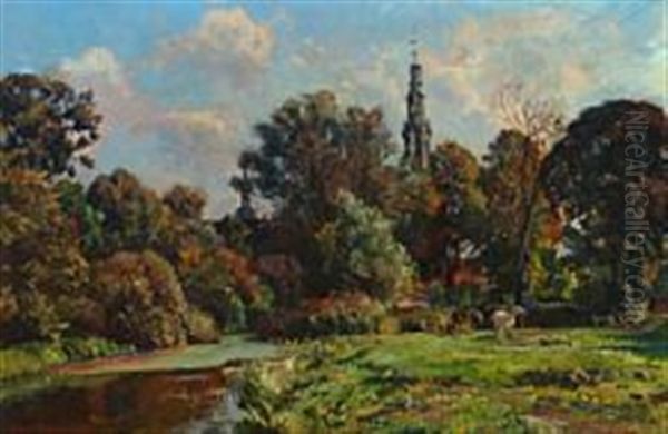 Scenery From Frederiksborg Castle Oil Painting by Viggo Pedersen