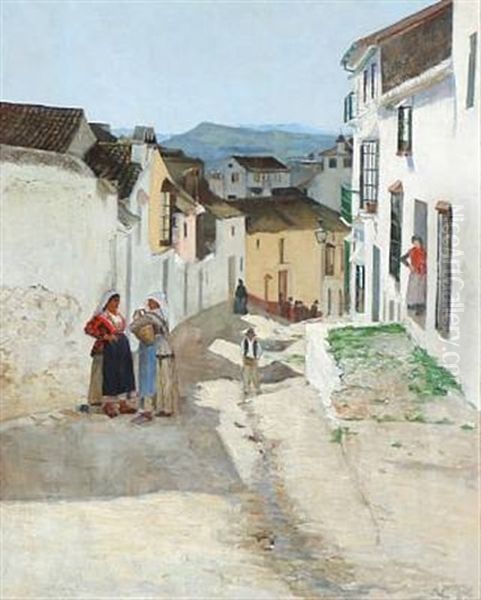 Street View From Southern Europe Oil Painting by Viggo Pedersen