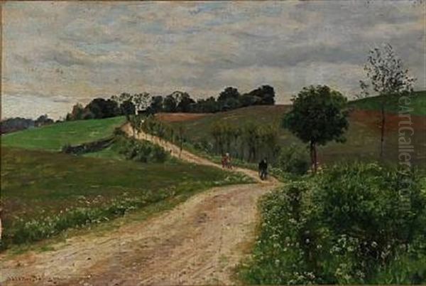 Road In A Hilly Landscape Oil Painting by Viggo Pedersen