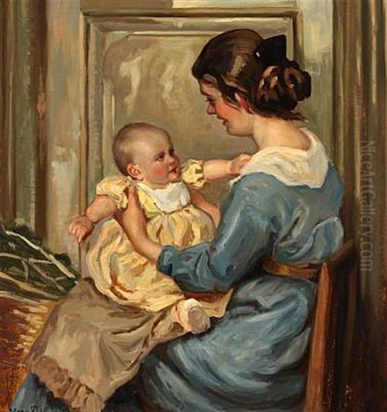 Mother And Child Oil Painting by Viggo Pedersen