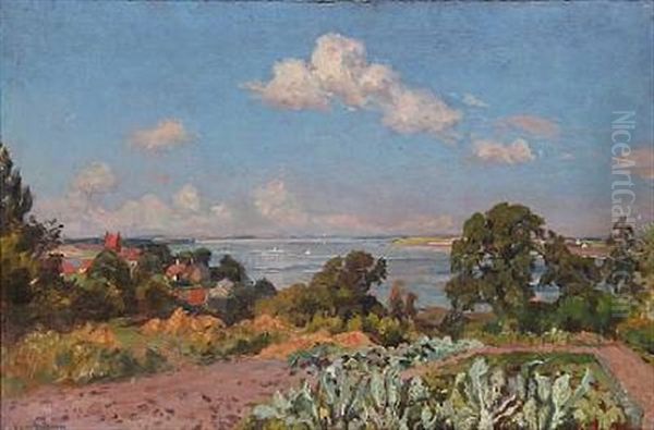 Danish Fiord Scene, Summer Time Oil Painting by Viggo Pedersen