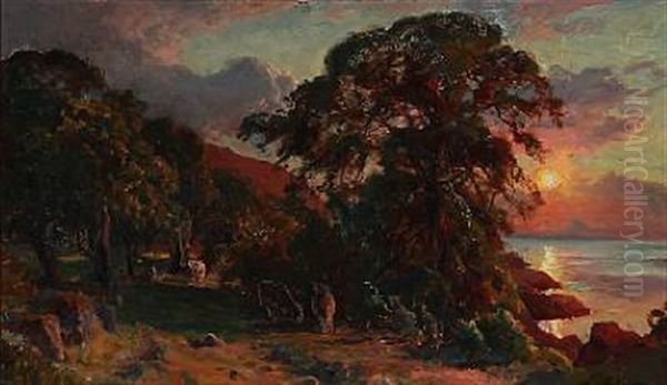 Sunset Over Kullen, Sweden Oil Painting by Viggo Pedersen