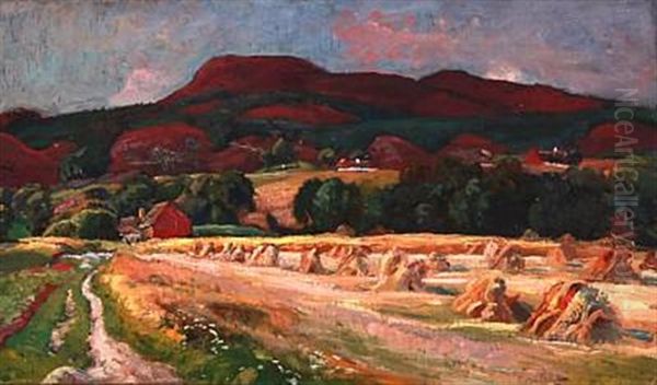 Harvest Landscape From Sweden Oil Painting by Viggo Pedersen