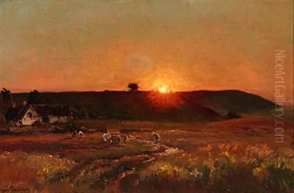 Sankt Hans Aften, 1889, Skamstrup (midsummer's Eve) Oil Painting by Viggo Pedersen