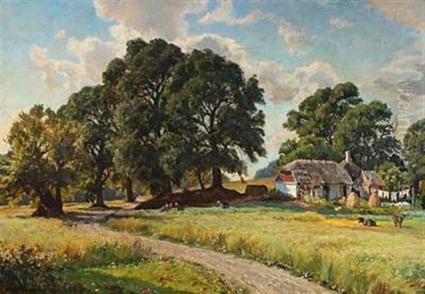 Landskab Ved Skarrids Holm Oil Painting by Viggo Pedersen