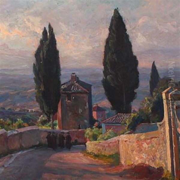 Italian Landscape From Porta Fiorentina Oil Painting by Viggo Pedersen