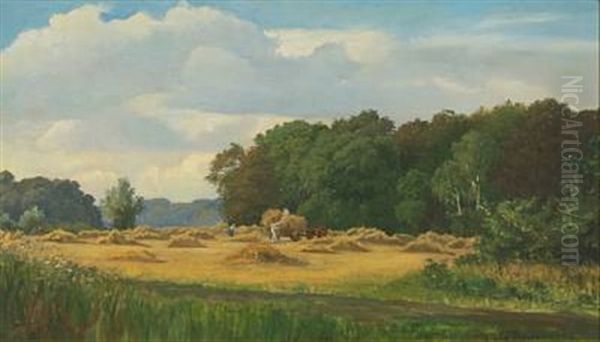 Harvest Scenery Oil Painting by Viggo Pedersen