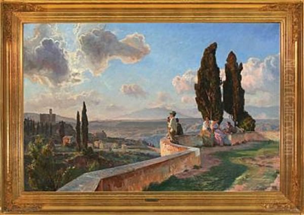 Calm Evening In Italy, Presumably From The Alban Mountains Oil Painting by Viggo Pedersen