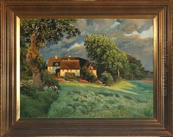 Farm Exterior Oil Painting by Viggo Pedersen