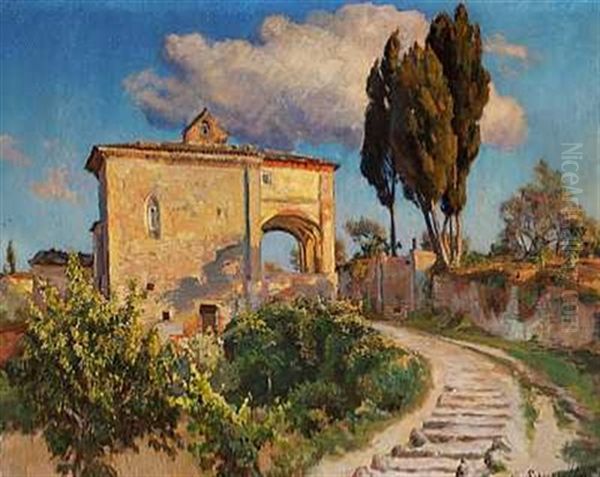 Gadeparti Fra Volterra Oil Painting by Viggo Pedersen