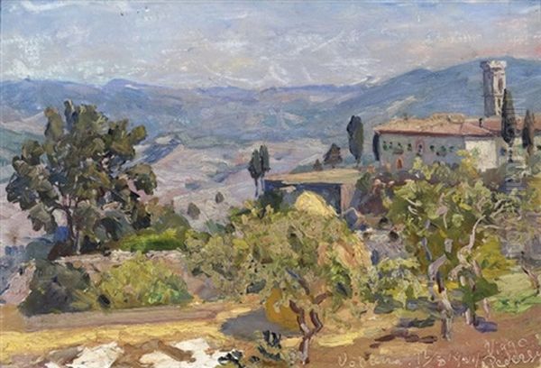 Udsigt Mod Volterra, I Baggrunden Bjerge Oil Painting by Viggo Pedersen