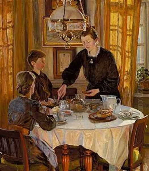 Frokosten Oil Painting by Viggo Pedersen