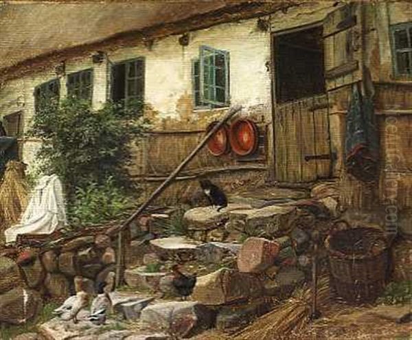 Bag Den Gamle Gard Oil Painting by Viggo Pedersen