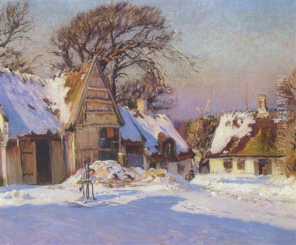 Vintersol I Den Gamle Gaard Oil Painting by Viggo Pedersen