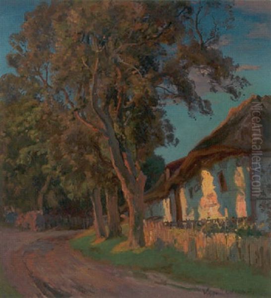 Indkorselen Til Skamstrup Praestegaard Oil Painting by Viggo Pedersen