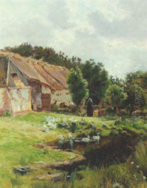 Aenderne Lukkes Ud I Dammen Bag Den Gamle Gard Oil Painting by Viggo Pedersen