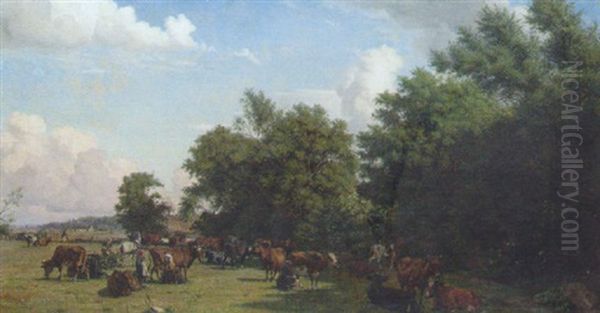 A Cattle Farm Oil Painting by Viggo Pedersen