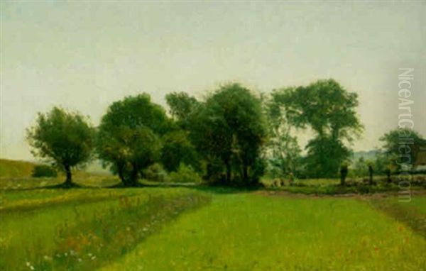 Children Playing In The Fields Oil Painting by Viggo Pedersen