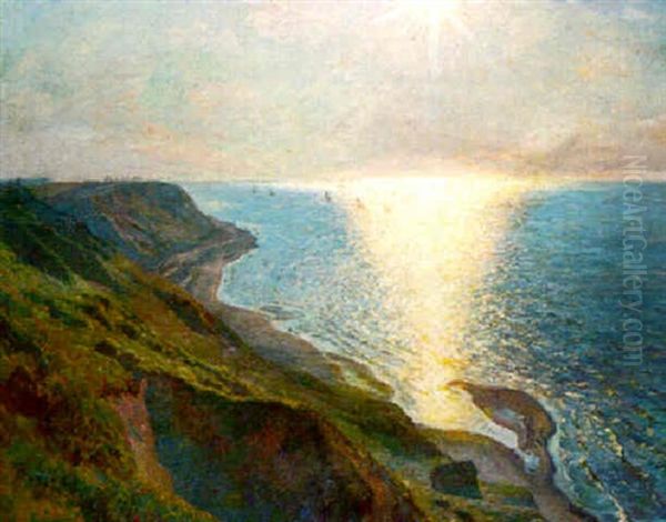 A Sunlit Coast Oil Painting by Viggo Pedersen