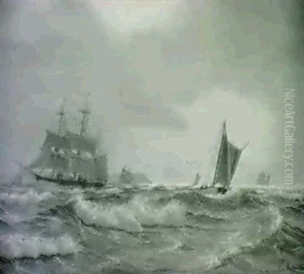 Marine Med Sejlskibe Ved Kullen Oil Painting by Viggo Pedersen