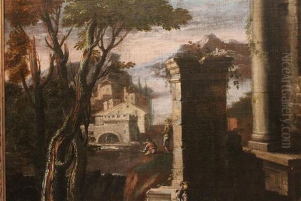 Architectural Capricho Oil Painting by Bartolomeo Pedon