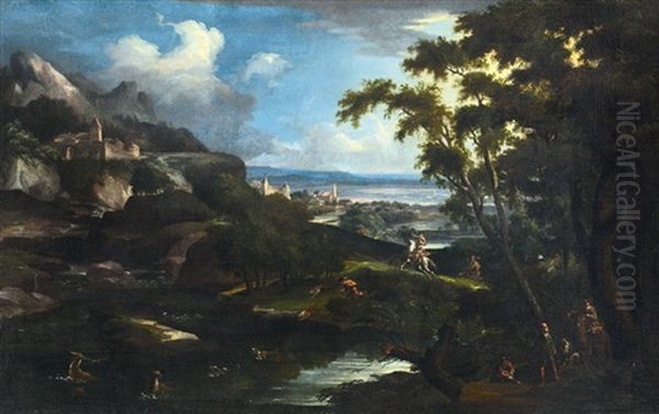 Paesaggio Fluviale Con Scena Venatoria Oil Painting by Bartolomeo Pedon