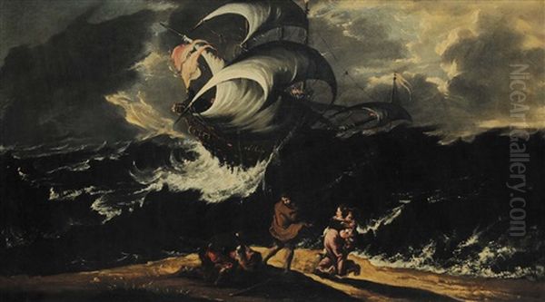 Tempesta Marina Con Barche E Velieri Oil Painting by Bartolomeo Pedon