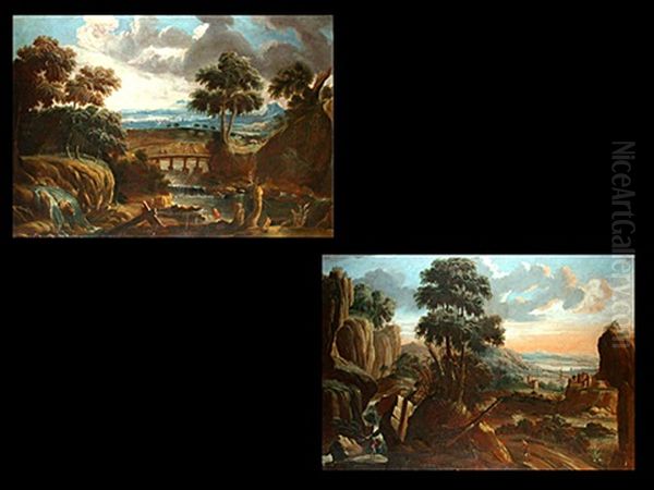 Italienische Landschaft Mit Personenstaffage (+ Another Similar. Lrgr; Pair) Oil Painting by Bartolomeo Pedon