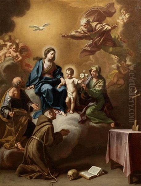 The Madonna And Child With Saints Joseph, Francis And Anne Oil Painting by Domenico Pedrini