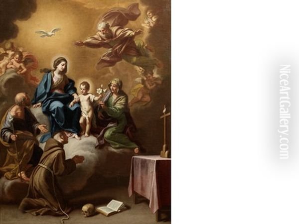 The Madonna And Child With Saints Joseph, Francis And Anne Oil Painting by Domenico Pedrini