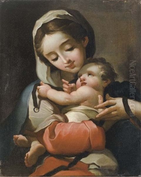 Madonna Col Bambino Oil Painting by Domenico Pedrini