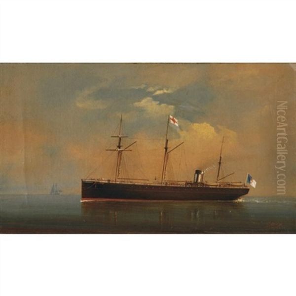 Steamship With Portuguese Flag by Joao Gomes Da Silva Pedroso