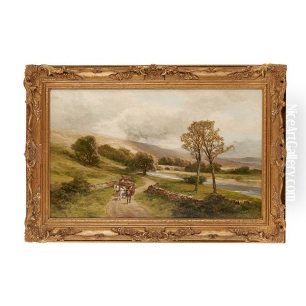 Cart On The River Path Oil Painting by James Peel