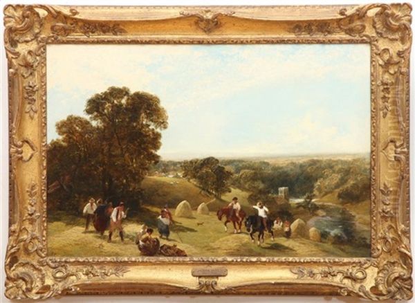 Harvest Time (or Hay Harvest In The Wye Valley) Oil Painting by James Peel