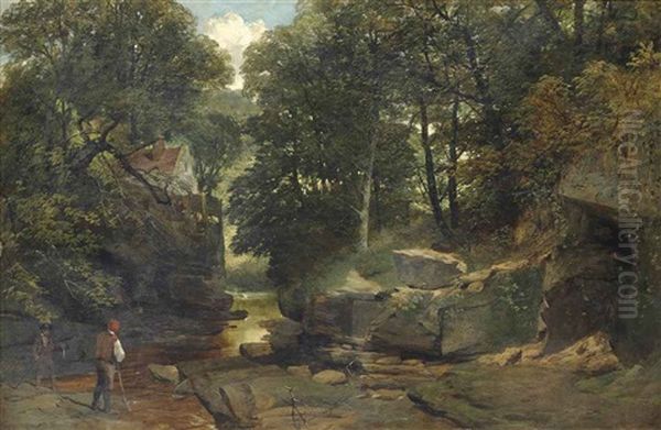 Fishing Amongst The Rocks, Bedburn Oil Painting by James Peel