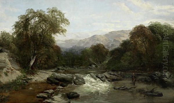 A Fly Fisherman Oil Painting by James Peel