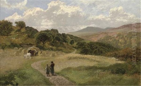 Harvest In The Machno Valley Near Betws-y-coed Oil Painting by James Peel